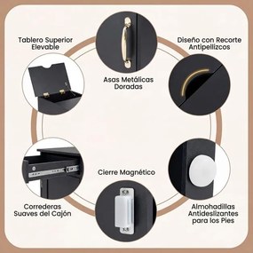 Conjunto de 2 mesas de cabeceira, mesa apoio 35 x 60 x 62 cm com estação de carregamento com gaveta Pretas