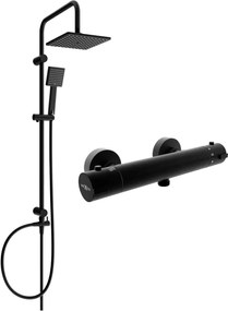 Mexen Kai Tord conjunto de chuveiro externo com chuveiro de cabeça e torneira de chuveiro termostática, preto - 77100200-70