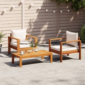 vidaXL 3 pcs conjunto de sofás de jardim com almofadões acácia maciça