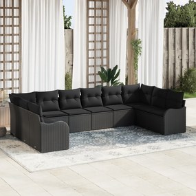 Conjunto de Sofá de Jardim vidaXL com Almofadas Preto Rattan Poliméric