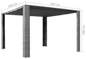 Gazebo ccom teto em vime PE 300x300x200 cm cinzento e antracite