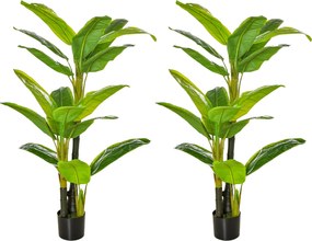 HOMCOM Conjunto de 2 Bananeiras Artificiais 150 cm Plantas Artificiais com Vaso e 18 Folhas Planta Artificial para Decoração Verde | Aosom Portugal