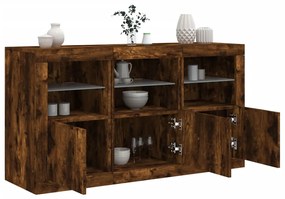 vidaXL Aparador com luzes LED 123x37x67 cm carvalho fumado