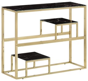 vidaXL Mesa consola aço inoxidável e vidro temperado dourado