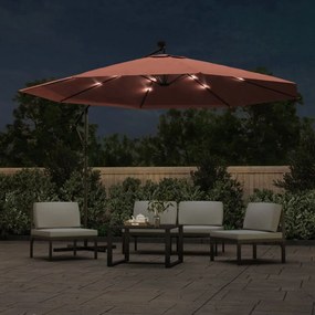 Guarda-sol de jardim cantilever c/ luzes LED 350 cm terracotta