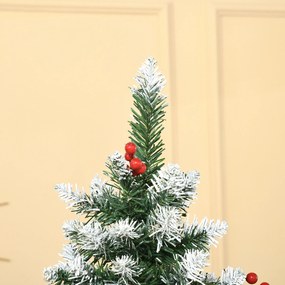 Árvore de Natal Artificial 180cm Ignífugo com 618 Ramos 34 Bagas 30 Pinhas Folhas de PVC e Suporte Metálico Decoração de Natal para Interiores Verde