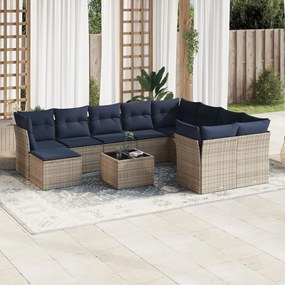 vidaXL 11 pcs conjunto sofás de jardim c/ almofadões vime PE cinzento