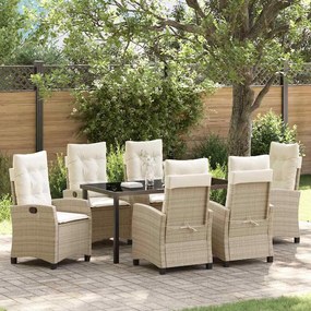 vidaXL Conjunto de Jantar de Jardim com 7 Peças com Almofadas - Rattan PE Bege.