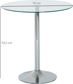Mesa de Jantar Redonda para 2 Pessoas (CADEIRAS NÃO INCLUIDAS) Mesa de Cozinha Moderna com Superfície de Vidro Temperado para Sala de Estar Prata