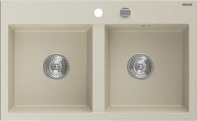 Mexen Hektor lava-loiça de granito de 2 cubas 800 x 480 mm, bege, sifão cromado - 6521802000-69