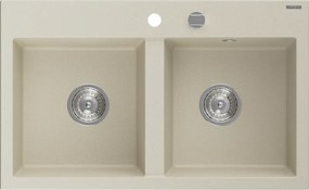 Mexen Hektor lava-loiça de granito de 2 cubas 800 x 480 mm, bege, sifão cromado - 6521802000-69