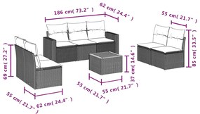 8 pcs conjunto de sofás p/ jardim com almofadões vime PE bege