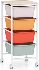 Carrinho Organizador com 4 Gavetas, 32,5 x 37 x 71 cm, Gavetas Removíveis, Multicolor