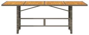 Mesa de jardim com tampo em acácia 190x80x75 cm vime PE cinza
