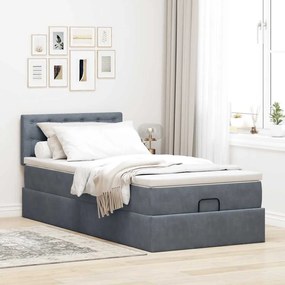 Estrutura cama otomana colchão 80x200 cm veludo cinzento escuro
