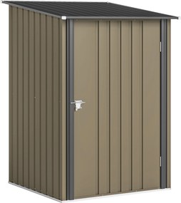 Outsunny Casota de Jardim Abrigo Porta-Ferramentas em Aço Galvanizado com Porta, 100x104x160 cm, Castanho e Cinzento Escuro | Aosom Portugal