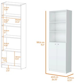 Estante alta  Cozinha uo escritório 2P Home com 2 portas e 3 prateleiras, 180,6 x 62,8 x 29,9 cm Branco