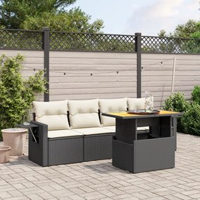 5 pcs conjunto sofás de jardim com almofadões vime PE preto