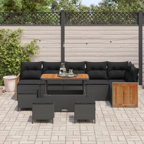 Conjunto de Sofá de Jardim de 10 Peças com Almofadas Preto Vime Sintét