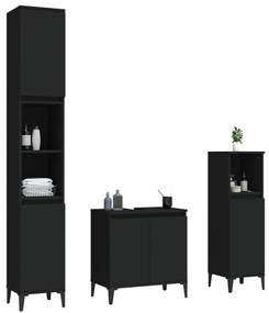 3 pcs conjunto móveis casa de banho derivados de madeira preto