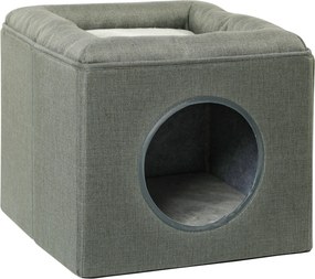 PawHut Casinha para gato 2 níveis com almofada de pelúcia macia - 36,5 x 36,5 x 33 cm cinza | Aosom Portugal