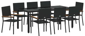Conjunto de Jantar de Jardim de 9 Peças vidaXL Preto Rattan Polimérico