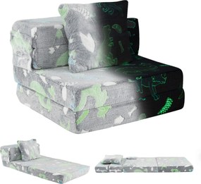 Sofá-cama para crianças  dobrável 3 em 1 com capas laváveis com fecho e almofada adicional desenhos de unicórnios cinzentos