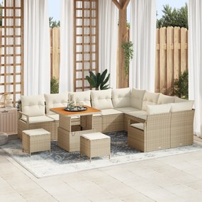 Conjunto de Sofá de Jardim vidaXL 12 Peças com Almofadas Bege Vime Acácia