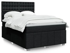 vidaXL Cama com molas/colchão 160x200 cm tecido preto
