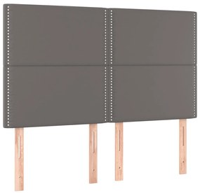 Cabeceira cama c/ LED couro artif. 144x5x118/128 cm cinzento