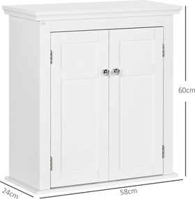 Armário Casa de Banho de Parede com Prateleiras Ajustáveis e Portas com Fechadura Magnéticas 58x24x60 cm Branco