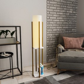 Candeeiro de Chão Shelf Lamp – Dourado e Branco – 25x25x130 cm