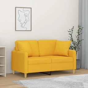 vidaXL Sofá 2 lug. c/ almofadas/almofadões 120 cm tecido amarelo-claro