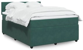 Cama com molas/colchão 160x200 cm veludo verde-escuro