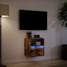 Móvel de parede p/ TV c/ luzes LED 41x31x45 cm carvalho fumado