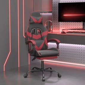 vidaXL Cadeira gaming +apoio pés couro artificial preto/vermelho tinto