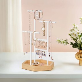 Porta-joias em metal e madeira 20,5 x 18 x 36 cm Branco
