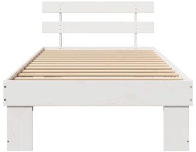 Estrado de Cama com Cabeceira Branca 90x190 cm Madeira Sólida de Pinho