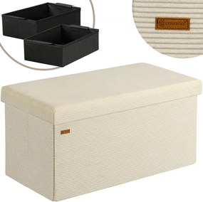 Banco dobrável em cordão macio com espaço de arrumação 76 x 38 x 38 cm Bege
