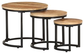Mesas de apoio 3 pcs madeira de mangueira áspera