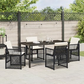Conjunto de Jantar de Jardim vidaXL com 5 Peças e Almofadas Preto Ratt