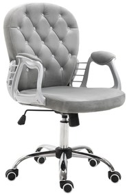 Cadeira de Escritório Estofada em Veludo Cadeira Giratória com Altura Ajustável e Decorações de Cristal 59,5x60,5x95-105 cm Cinzenta