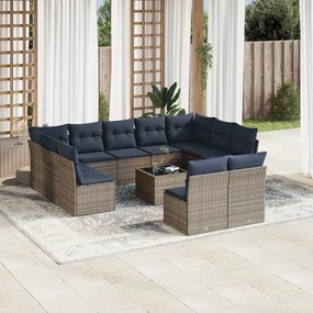 vidaXL 12 pcs conjunto sofás p/ jardim c/ almofadões vime PE cinzento
