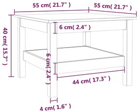 Mesa de centro 55x55x40 cm madeira de pinho maciça cinzento