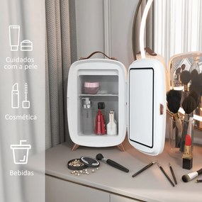 Mini Frigorífico de Cosméticos 6L de 9V com Porta com Espelho e Luz LED Ajustável em 3 Níveis 24,3x19,4x35,6 cm Branco