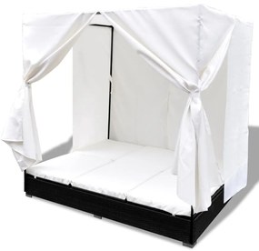 Cama de Jardim com Cortinas em Vime - Creme e Preto