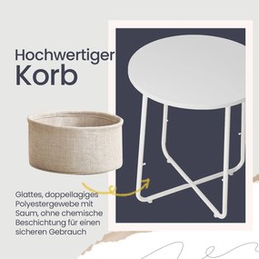 Mesa auxiliar redonda com cesto em tecido 45 x 50 cm branco + bege