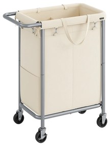 Cesto para roupa suja com rodas e 2 compartimentos 140 litros com pega 69 x 39 x 81 cm creme