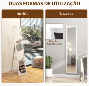 Espelho de Pé 37x155 cm Espelho de Corpo Inteiro Espelho de Parede Retangular com Estrutura de Madeira Branco com Veios