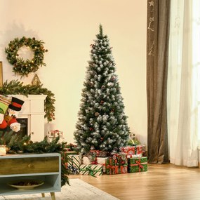 Árvore de Natal Artificial 180cm Ignífugo com 618 Ramos 34 Bagas 30 Pinhas Folhas de PVC e Suporte Metálico Decoração de Natal para Interiores Verde